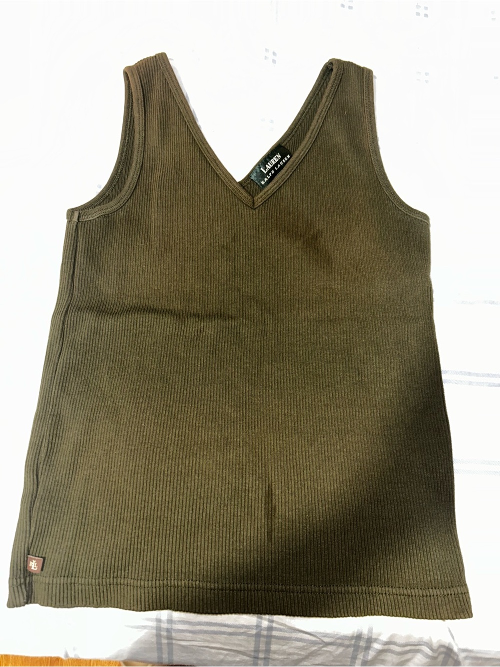 Ralph Lauren Olive Ribbed V-Neck Tank Top